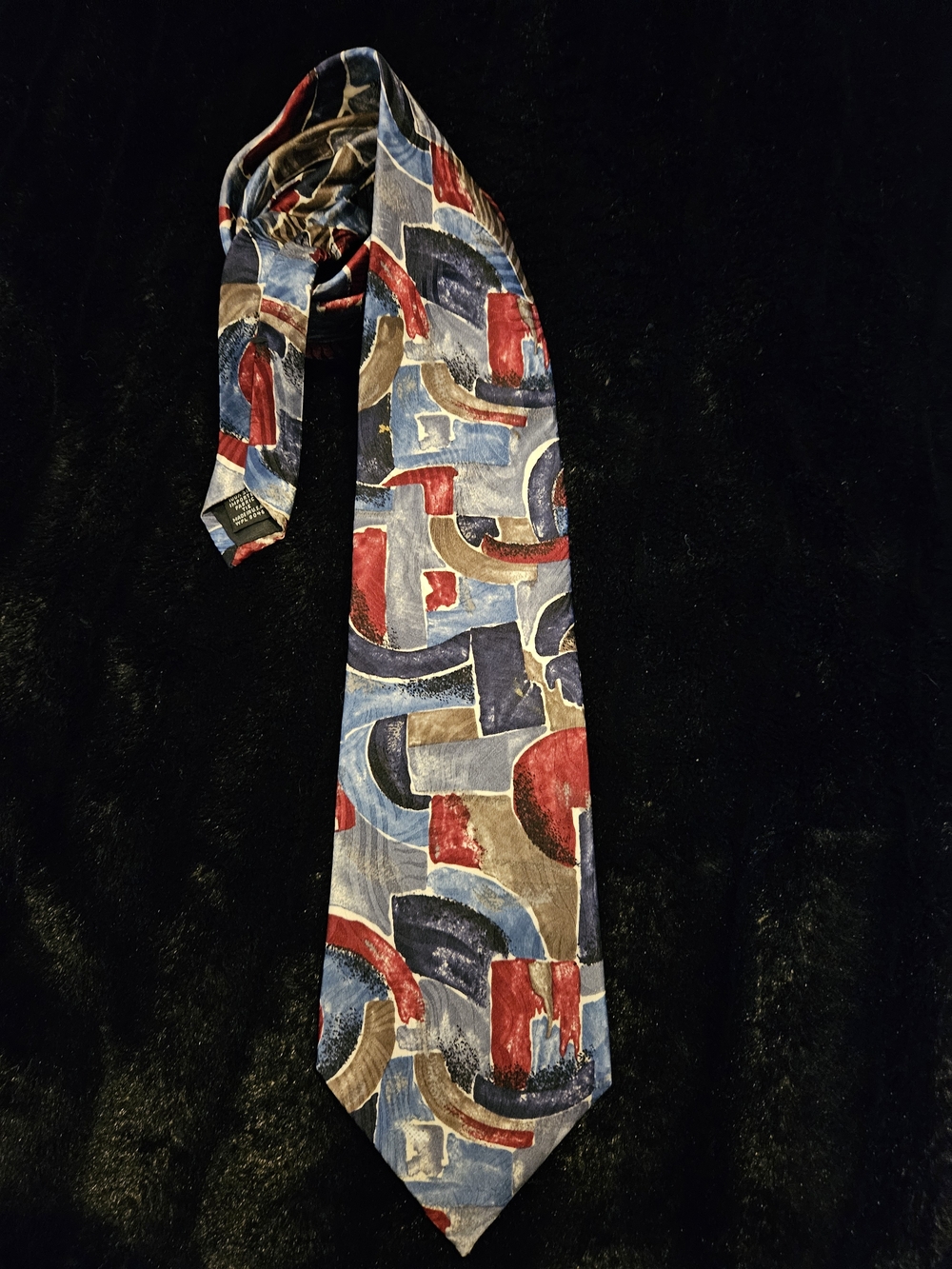 Vintage Silk Tie Abstract Geometric Blue & Red Men's Tie